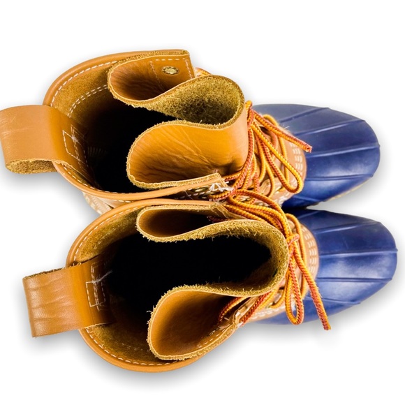 L.L. Bean Classic Tan & Navy Unlined 8" Duck Boots - Picture 2 of 6